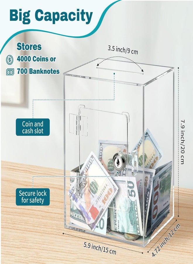 Imeepa Clear Acrylic Piggy Bank with Lock and Key for Kids Adults, Openable Money Saving Box for Cash Coins Real Money (Clear) - Image 2